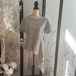 Vince Camuto Asymmetrical Blouse, Size Medium, Black/White Striped